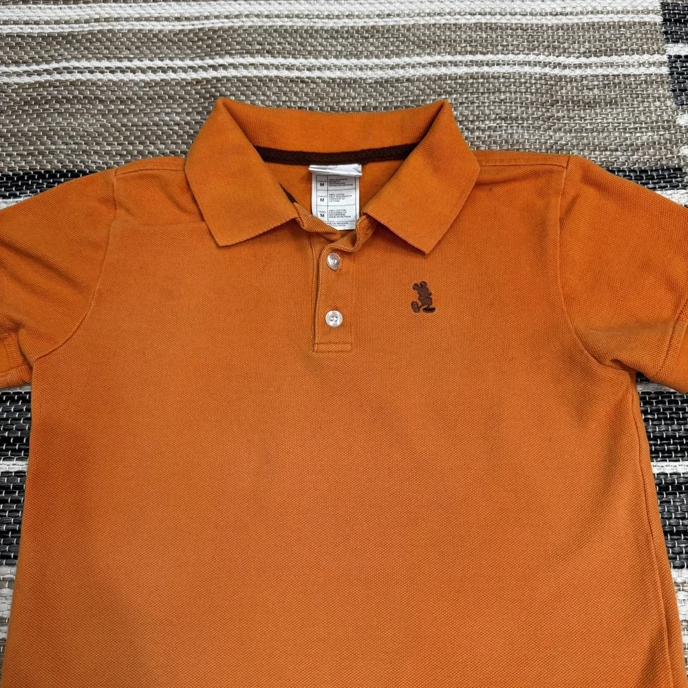 Disney Mickey Mouse Polo Shirt Boys‎ Medium Orange Embroidered Pique Cotton